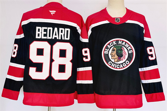 Chicago Blackhawks #98 Connor Bedard Black 2024-25 Stitched Hockey Jersey