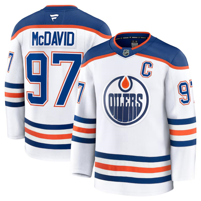 Edmonton Oilers #97 Connor McDavid White 2024-25 Away Stitched Hockey Jersey