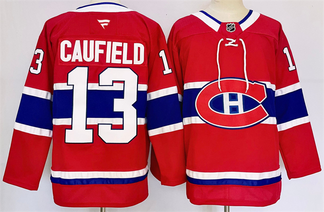 Montreal Canadiens #13 Cole Caufield Red 2024-25 Stitched Jersey