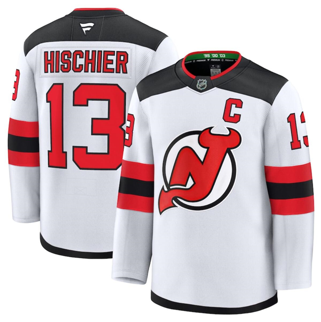 New Jersey Devils #13 Nico Hischier White 2024-25 Away Stitched Hockey Jersey
