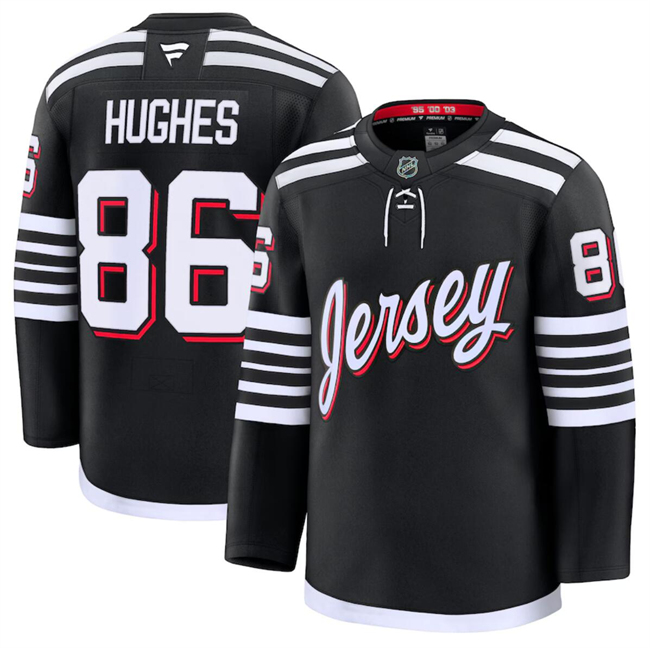 New Jersey Devils #86 Jack Hughes Black 2024-25 Alternate Stitched Hockey Jersey