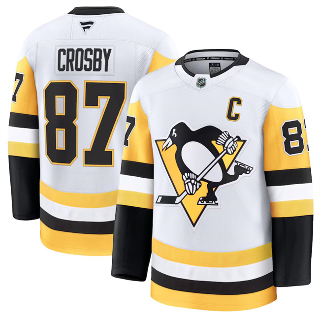 Pittsburgh Penguins #87 Sidney Crosby White 2024-25 Away Stitched Hockey Jersey