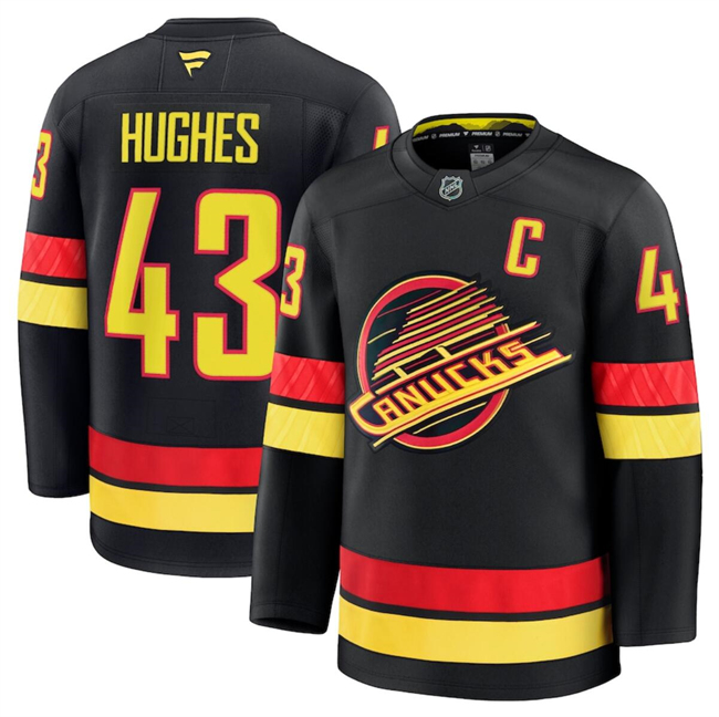 Vancouver Canucks #43 Quinn Hughes Black 2024-25 Alternate Stitched Hockey Jersey