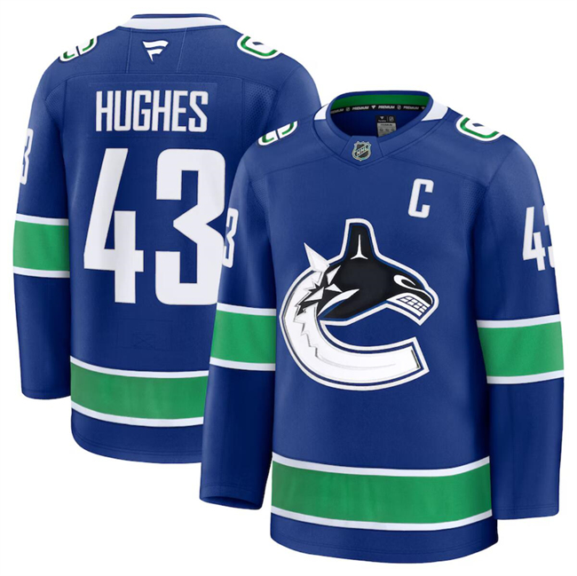 Vancouver Canucks #43 Quinn Hughes Blue 2024-25 Home Stitched Hockey Jersey