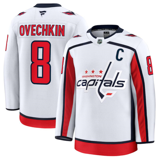 Washington Capitals #8 Alexander Ovechkin White 2024-25 Away Stitched Hockey Jersey