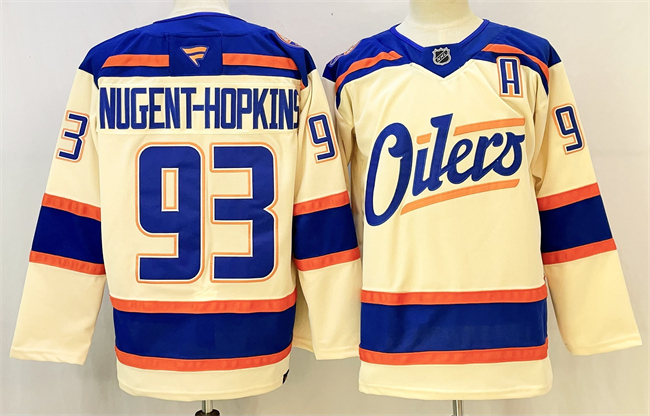 Edmonton Oilers #93 Ryan Nugent-Hopkins Light Beige 2025 Alternate With A Patch Stitched Hockey Jersey