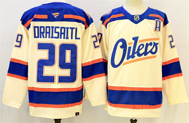 Edmonton Oilers #29 Leon Draisaitl Light Beige Alternate With A Patch Stitched Hockey Jersey
