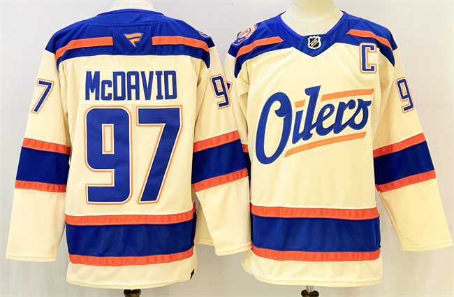 Edmonton Oilers #97 Connor McDavid Light Beige 2025 Alternate With C Patch Stitched Hockey Jersey