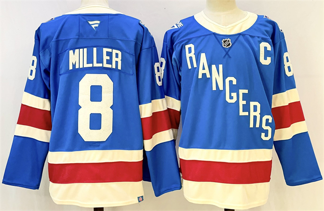 New York Rangers #8 JT Miller Blue 2025 With C Patch Stitched Hockey Jersey
