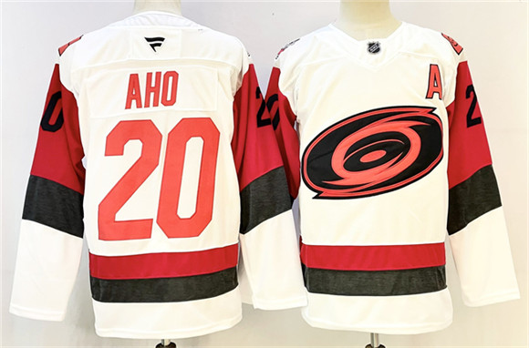Carolina Hurricanes #20 Sebastian Aho White 2024-25 With A Patch Home Stitched Hockey Jersey