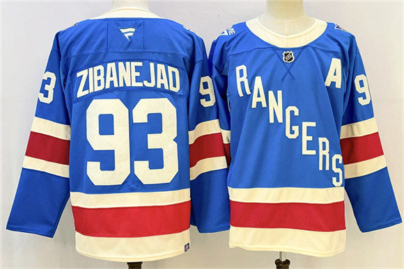 New York Rangers #93 Mika Zibanejad Blue With A Patch Stitched Hockey Jersey