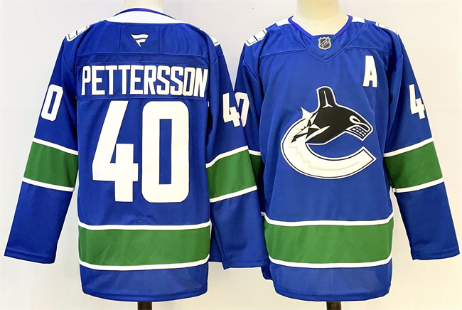 Vancouver Canucks #40 Elias Pettersson Royal 2024-25 With A Patch Home Stitched Hockey Jersey