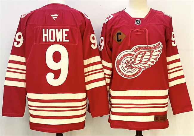 Detroit Red Wings #9 Gordie Howe Red 2025-26 With C Patch Centennial Premium Stitched Hockey Jersey
