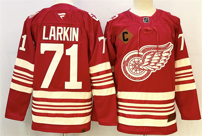 Detroit Red Wings #71 Dylan Larkin Red 2025-26 With C Patch Centennial Premium Stitched Hockey Jersey