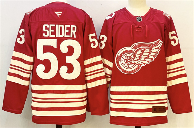 Detroit Red Wings #53 Moritz Seider Red 2025-26 Centennial Premium Stitched Hockey Jersey
