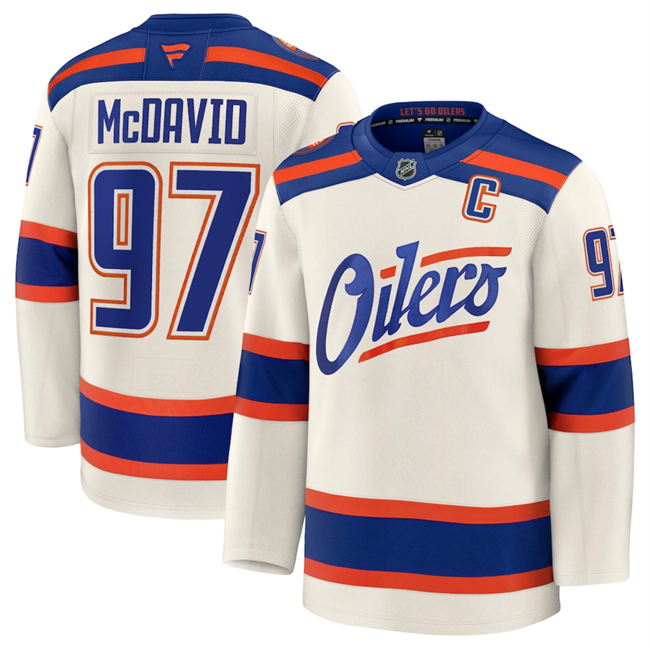 Edmonton Oilers #97 Connor McDavid Light Beige Alternate With C Patch Stitched Hockey Jersey