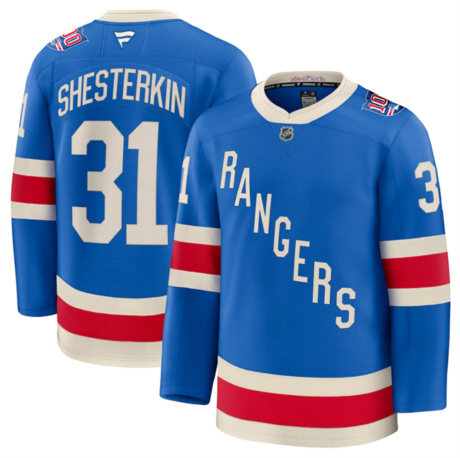New York Rangers #31 Igor Shesterkin Blue Centennial Stitched Hockey Jersey