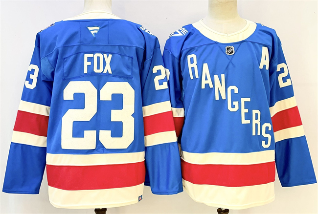 New York Rangers #23 Adam Fox Blue With A Patch Stitched Hockey Jersey