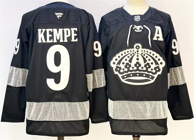Los Angeles Kings #9 Adrian Kempe Black With A Patch Alternate Stitched Hockey Jersey