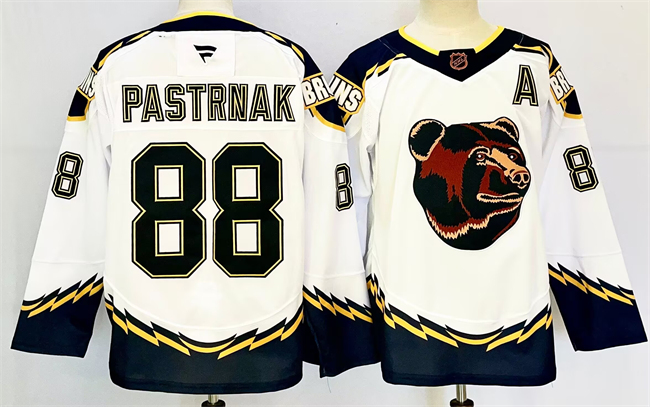 Boston Bruins #88 David Pastrnak White 2024-25 With A Patch Reverse Retro Home Stitched Hockey Jersey