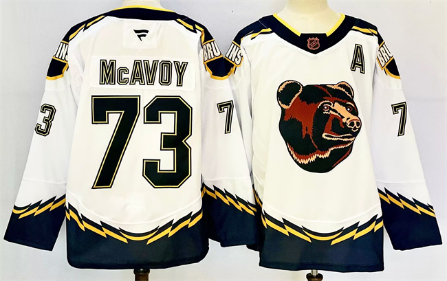 Boston Bruins #73 Charlie McAvoy White 2024-25 With A Patch Reverse Retro Home Stitched Hockey Jersey