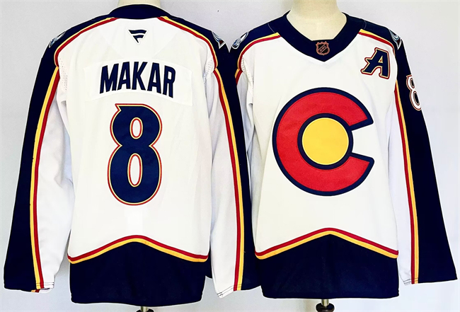 Colorado Avalanche #8 Cale Makar White 2024-25 With A Patch Reverse Retro Stitched Jersey