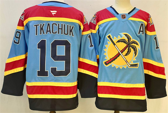 Florida Panthers #19 Matthew Tkachuk Blue 2024-25 Reverse Retro With A Patch Stitched Hockey Jersey