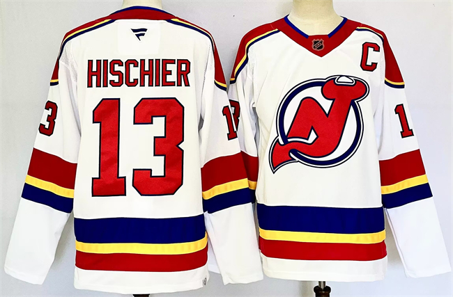 New Jersey Devils #13 Nico Hischier White 2024-25 With C Patch Stitched Hockey Jersey