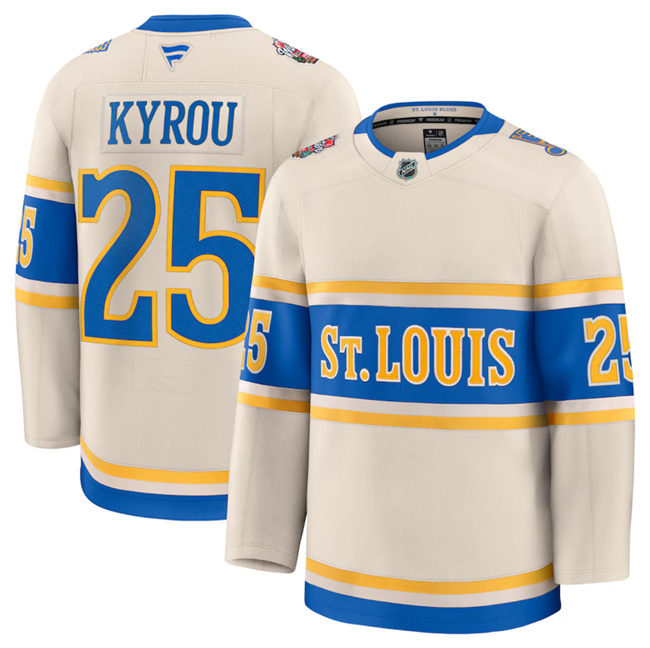 St. Louis Blues #25 Jordan Kyrou Cream 2024-25 Winter Classic Stitched Hockey Jersey