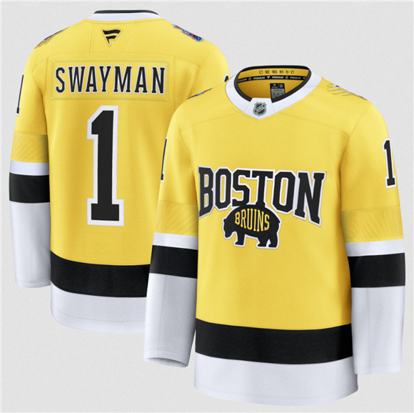 Boston Bruins #1 Jeremy Swayman Gold 2026 Stadium Series Stitched Hockey Jersey