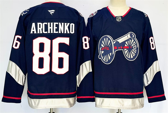 Columbus Blue Jackets #86 Kirill Marchenko Navy 2024-25 With C Patch Stitched Hockey Jersey