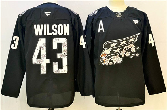 Washington Capitals #43 Tom Wilson Black Cherry Blossom With A Patch Stitched Hockey Jersey