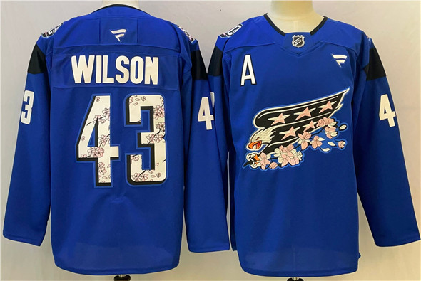 Washington Capitals #43 Tom Wilson Blue Cherry Blossom With A Patch Stitched Hockey Jersey