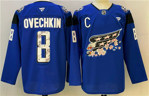 Washington Capitals #8 Alex Ovechkin Blue Cherry Blossom With C Patch Stitched Hockey Jersey
