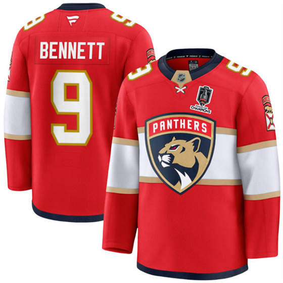 Florida Panthers #9 Sam Bennett Red Home 2025 Stanley Cup Champions Patch Stitched Hockey Jersey