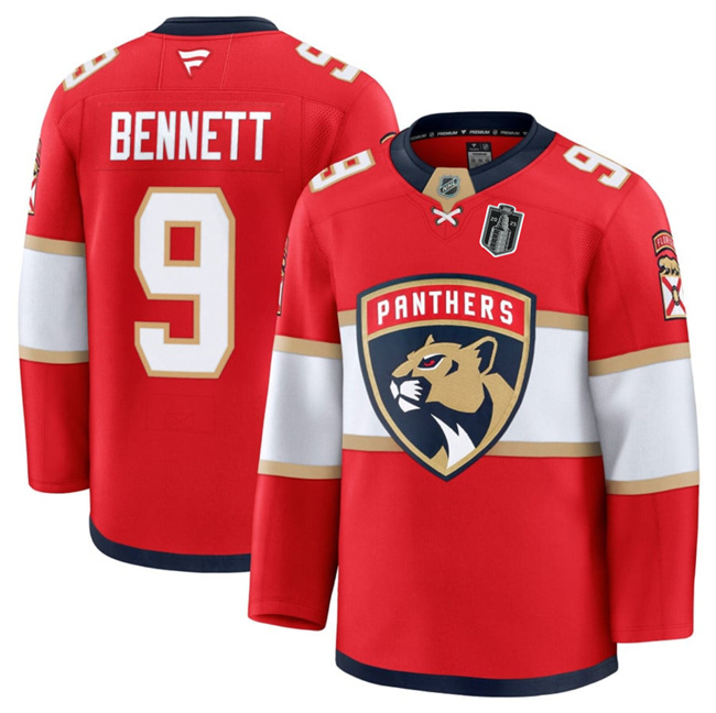 Florida Panthers #9 Sam Bennett Red 2025 Stanley Cup Final Patch Stitched Hockey Jersey