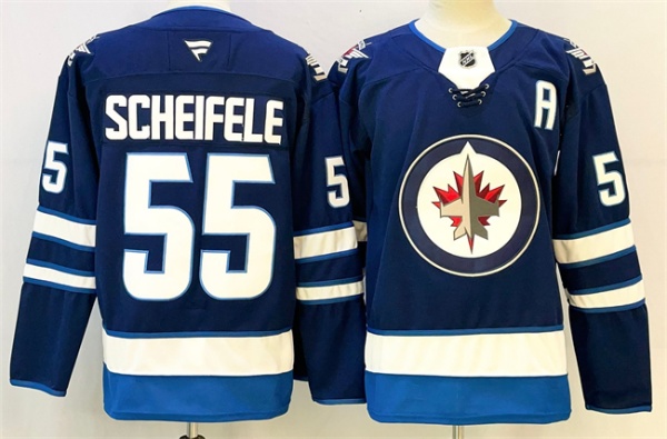 Winnipeg Jets #55 Mark Scheifele Navy 2024-25 With A Patch Home Stitched Hockey Jersey
