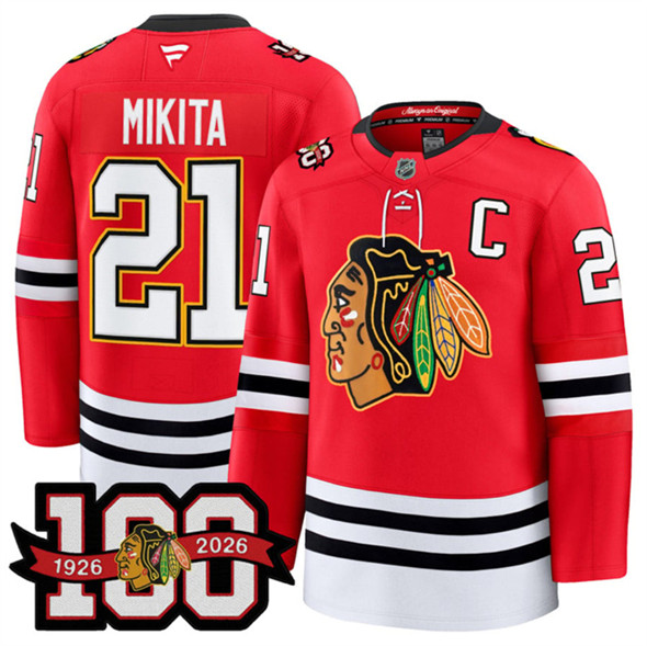 Chicago Blackhawks #21 Stan Mikita Red 2025 Home 100th Anniversary Stitched Hockey Jersey