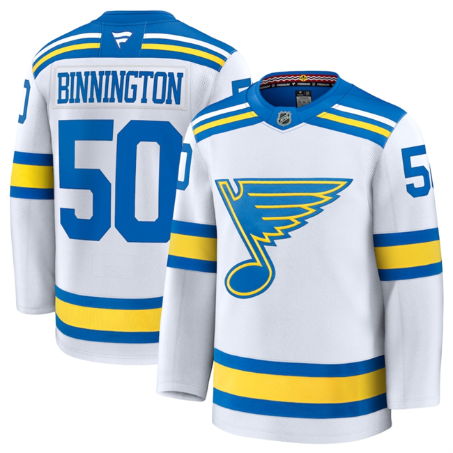 St. Louis Blues #50 Jordan Binnington White 2024-25 Away Stitched Hockey Jersey