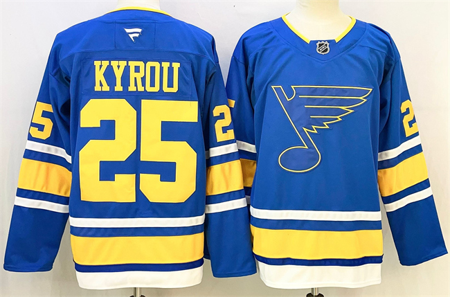 St. Louis Blues #25 Jordan Kyrou Blue 2025 Stitched Hockey Jersey