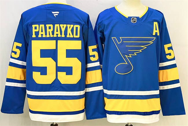 St. Louis Blues #55 Colton Parayko Blue 2025 With A Patch Stitched Hockey Jersey