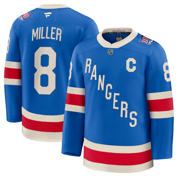 New York Rangers #8 JT Miller Blue Centennial With C Patch Stitched Hockey Jersey
