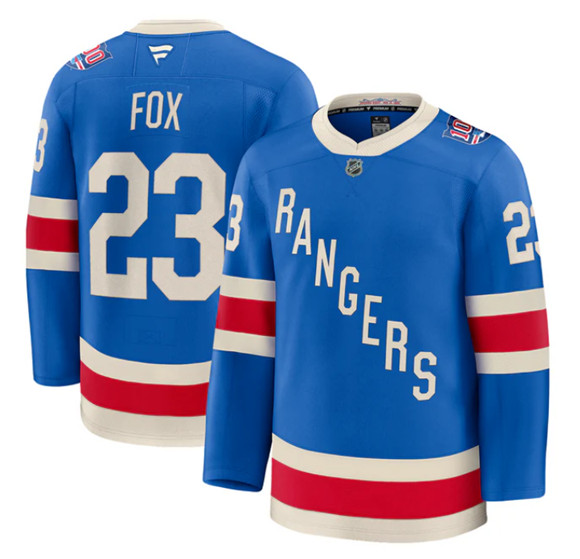 New York Rangers #23 Adam Fox Blue Centennial Stitched Hockey Jersey