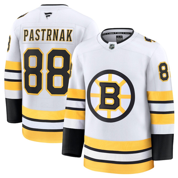Boston Bruins #88 David Pastrnak White 2025 Away Stitched Hockey Jersey