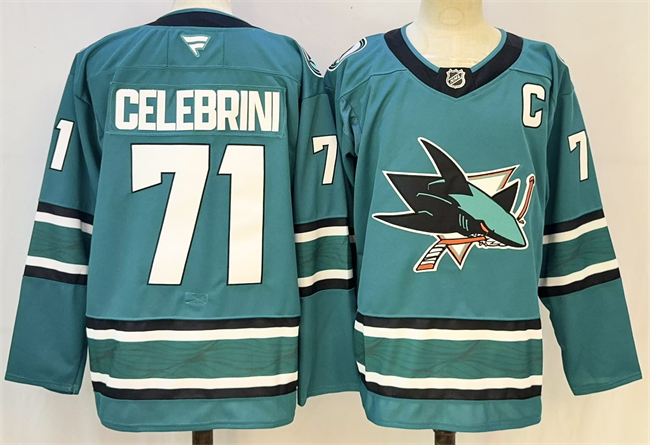 San Jose Sharks #71 Macklin Celebrini Teal 2026 With C Patch Stitched Hockey Jersey