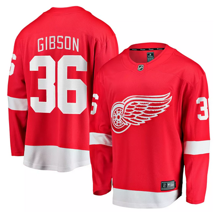 Detroit Red Wings #36 John Gibson Red Home Stitched Hockey Jersey