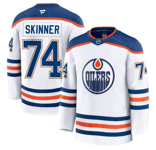 Edmonton Oilers #74 Stuart Skinner Fanatics White 2024-25 Away Premium Jersey