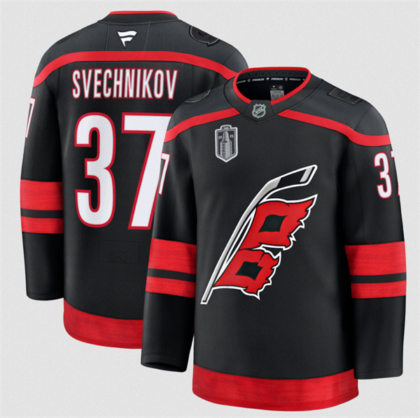 Carolina Hurricanes #37 Andrei Svechnikov Black 2026 Stanley Cup Final Home Premium Hockey Stitched Jersey