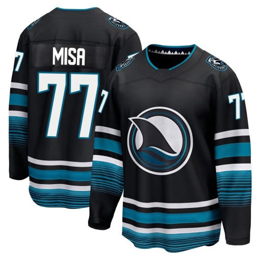 San Jose Sharks #77 Michael Misa Premier Black Breakaway Alternate Jersey San Jose Sharks #77 Michael Misa Premier Black Breakaway Alternate Jersey