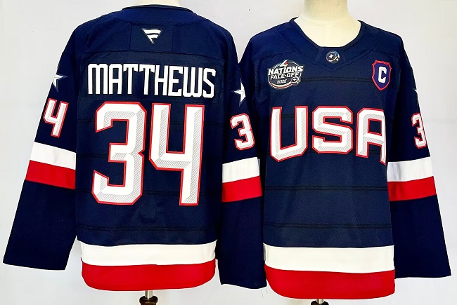 USA #34 Auston Matthews Navy 2025 4 Nations Stitched Jersey